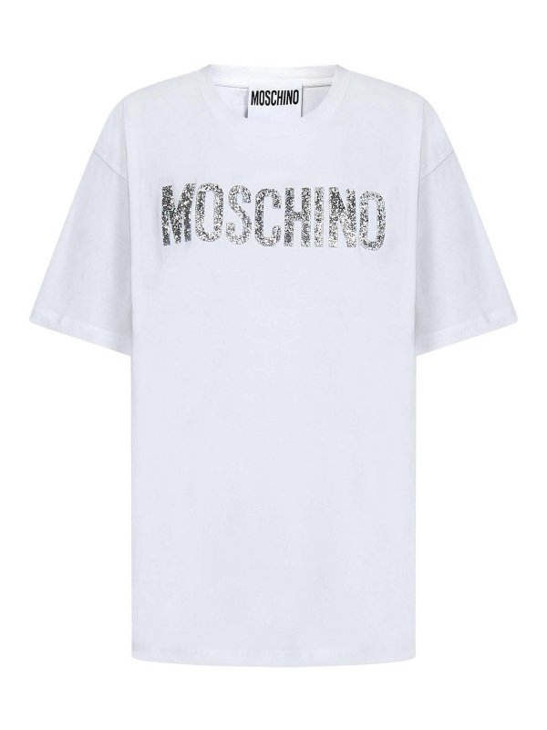 MOSCHINO: t-shirts - Oversized T-Shirt with Crystal Decorations