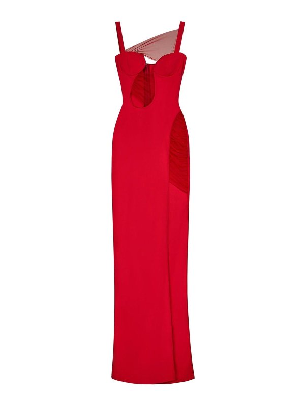 ワンピース NENSI DOJAKA Women Dresses NDAW23DR168 RED Keyhole Ruffled Mini Dress (DR168-RED)