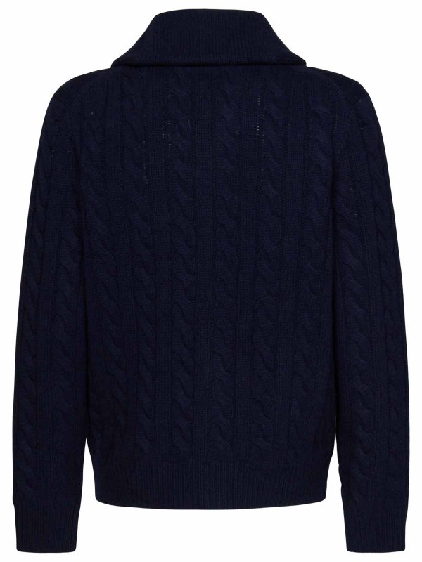 POLO RALPH LAUREN: cardigans online - Navy Blue Cable-Knit Wool & Cashmere Cardigan