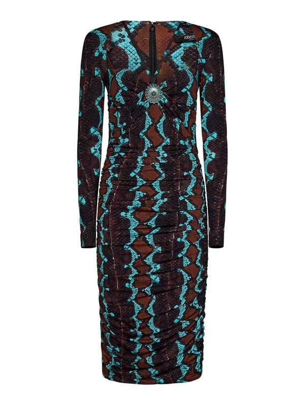 ROBERTO CAVALLI: knee length dresses - Python-Print Midi Dress