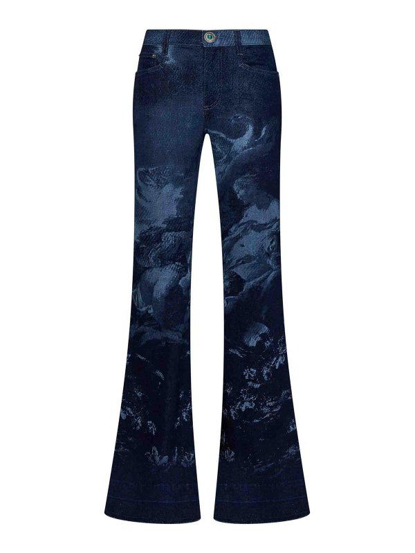 ROBERTO CAVALLI: bootcut jeans - Baroque-Inspired Print Denim Jeans