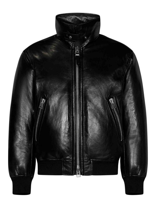 TOM FORD: casual jackets - Shiny Leather Bomber Jacket