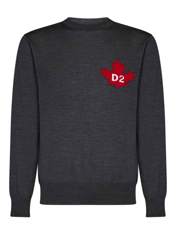 DSQUARED2: crew necks - Gray Wool Crew-Neck Crewneck