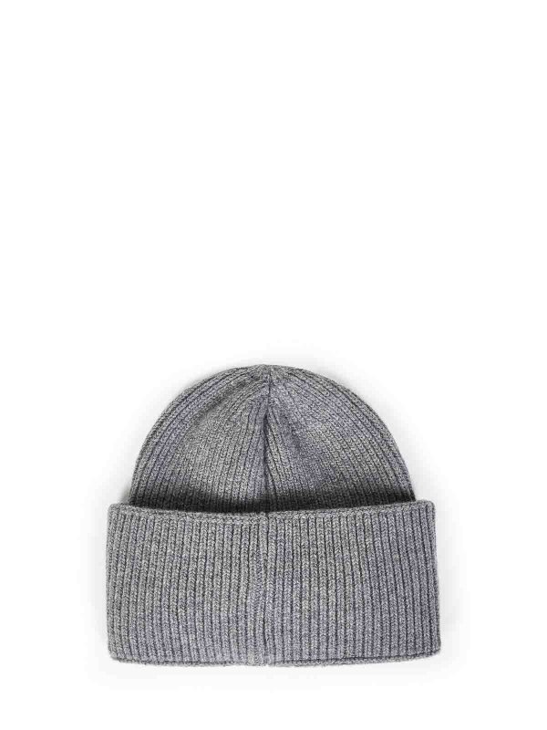LANEUS: hats & caps online - Ribbed Wool Beanie with Logo Patch