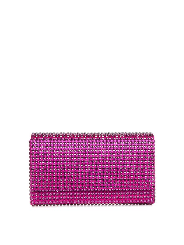 AMINA MUADDI: clutches - Fuchsia Clutch with Crystals