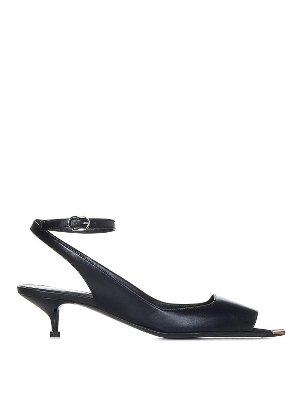 ALEXANDER MCQUEEN: sandals - Black Leather Sandals with Kitten Heel
