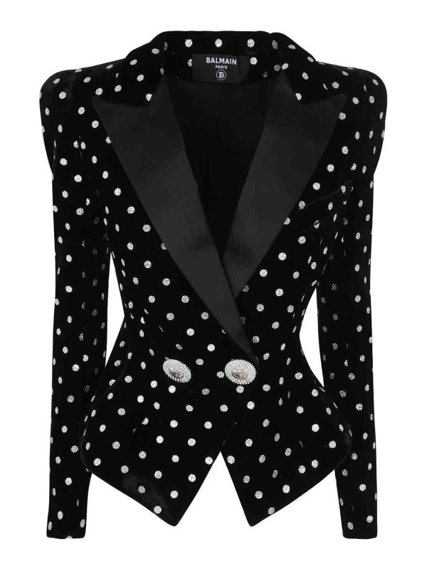 Balmain: casual jackets - 2 btn glitter dots velvet jacket