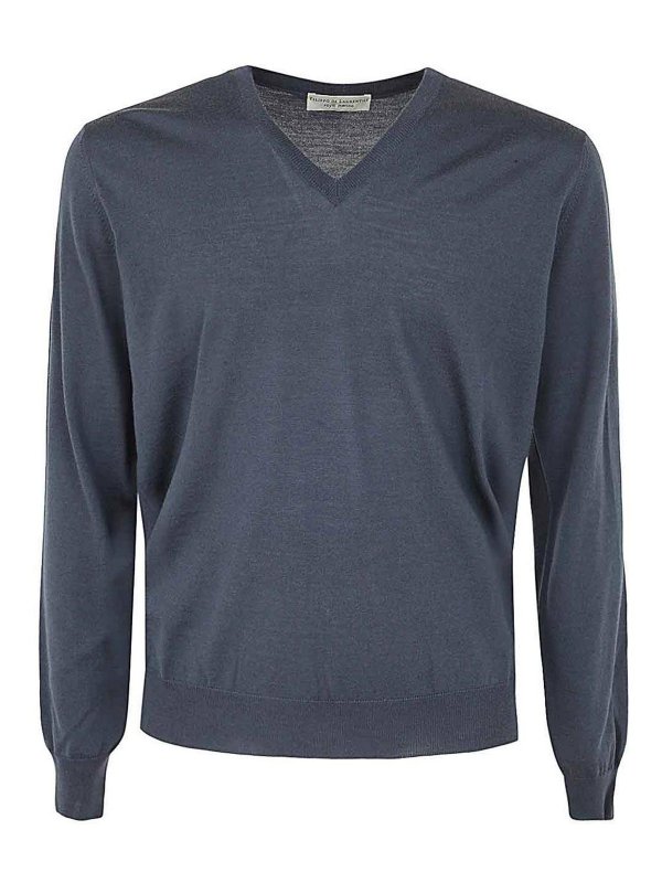 FILIPPO DE LAURENTIIS: Strickpullover mit V-Ausschnitt - V-Pullover - Blau
