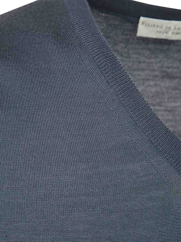 The Best Shops FILIPPO DE LAURENTIIS: Strickpullover mit V-Ausschnitt - V-Pullover - Blau