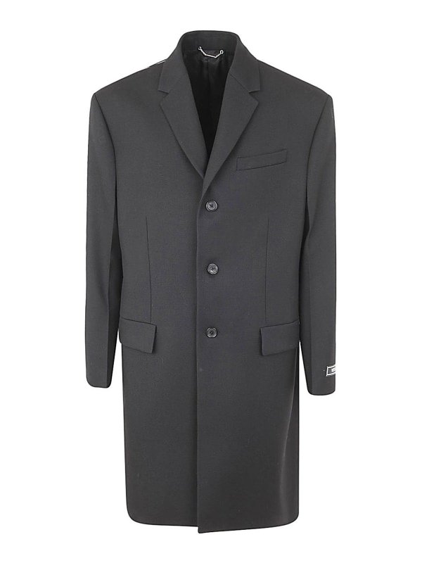 VERSACE: short coats - Wool Fabric Peacoat Cape