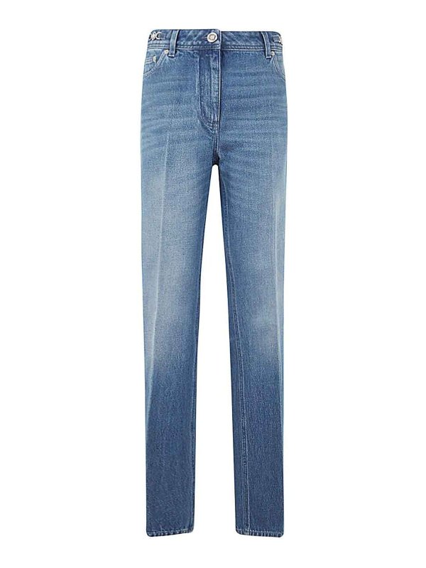 VERSACE: straight leg jeans - Stone Wash Denim Pants
