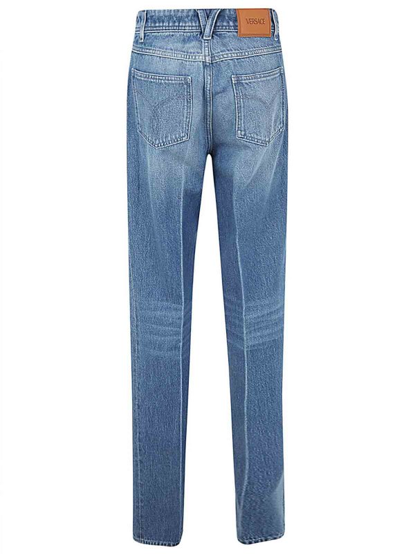 VERSACE: straight leg jeans online - Stone Wash Denim Pants