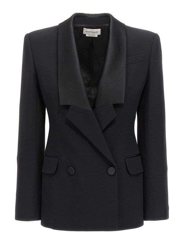 ALEXANDER MCQUEEN: giacche blazer - Blazer doppiopetto con dettagli in raso