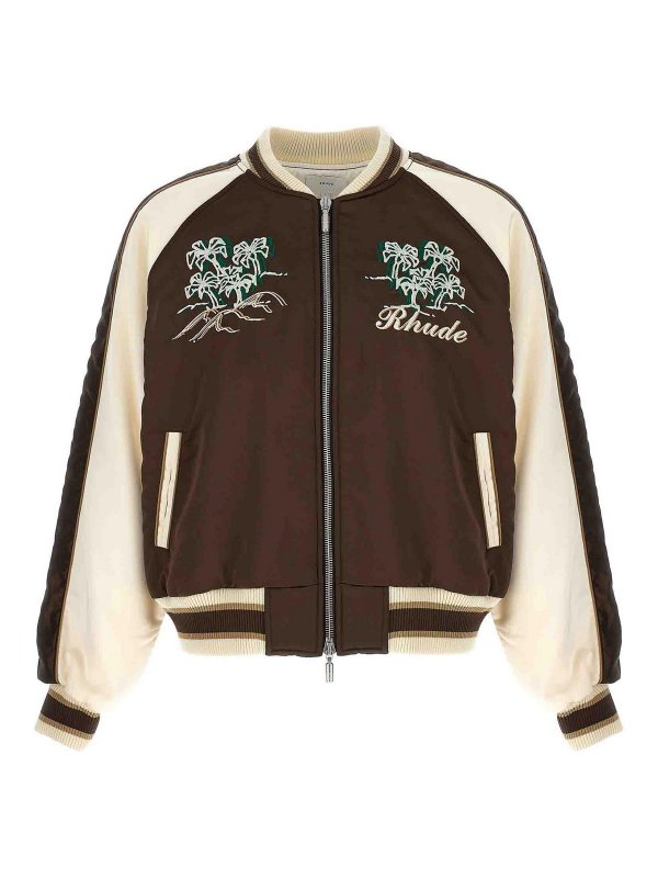 RHUDE: bombers - crepe satin souvenir bomber jacket