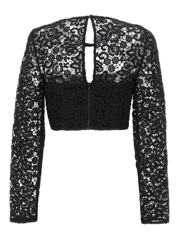 Self Portrait: Tops & Tank tops online - Top black lace tie neck crop