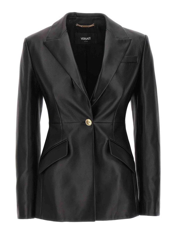 VERSACE: leather jacket - Single-breasted leather blazer