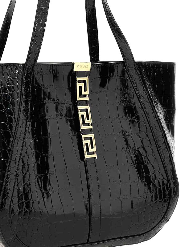 Versace Croc-effect Greca Goddess Tote Bag, Female, Black, One Size