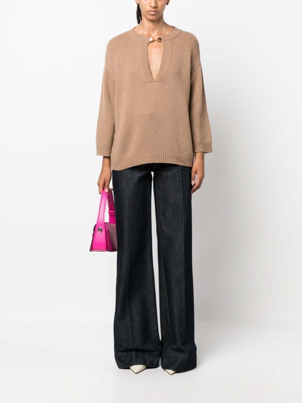 VALENTINO: Strickpullover mit V-Ausschnitt online - V-Pullover - Camel