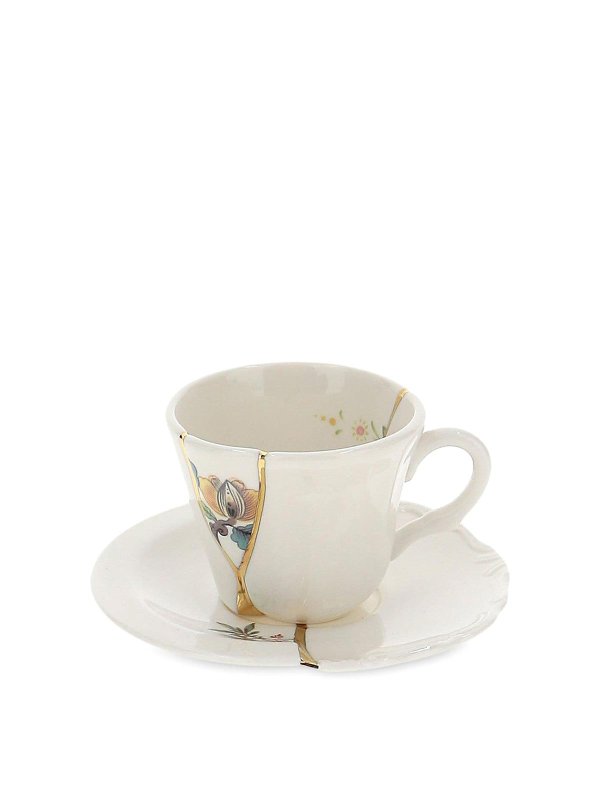 SELETTI: homeware - Porcelain coffee cup and saucer kintsugi