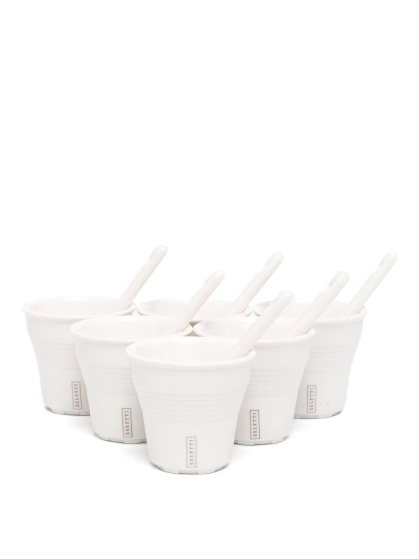 SELETTI: homeware - Set: 6 coffee cups+ stirrers+1 porcelain tray