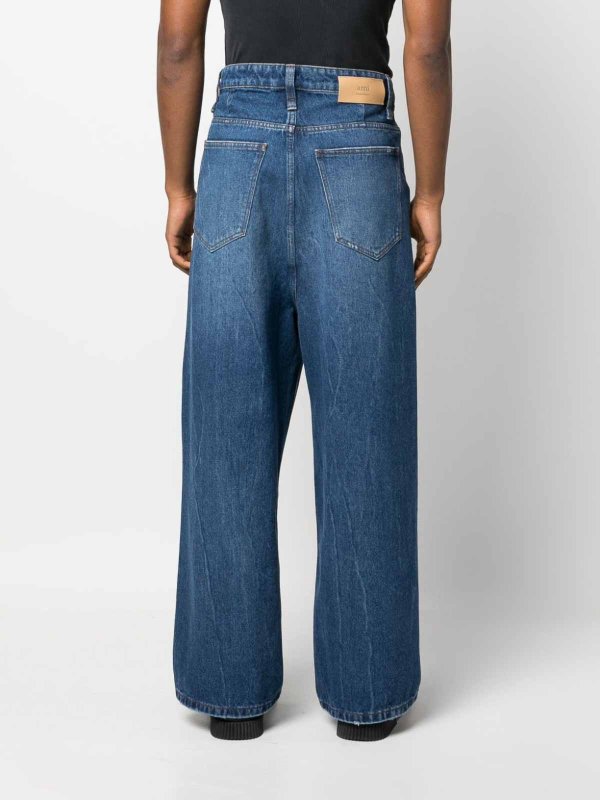 logo-patch wide-leg jeans shop online: AMI PARIS