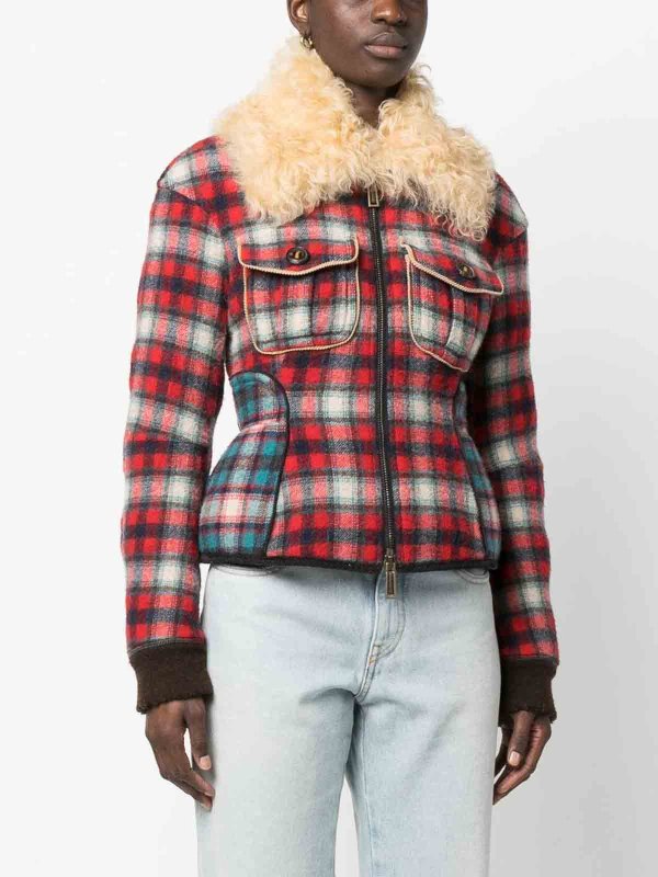 Fur-collared flannel jacket shop online: DSQUARED2