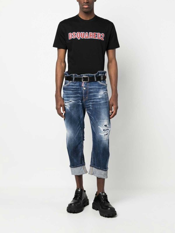 DSQUARED2: bootcut jeans online - distressed cropped jeans