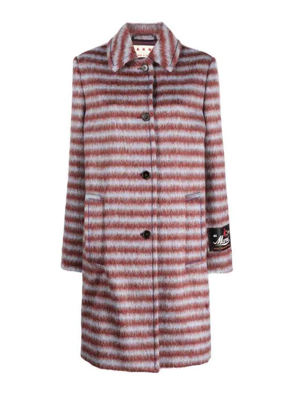 Marni: short coats - brushed striped single-breasted coat