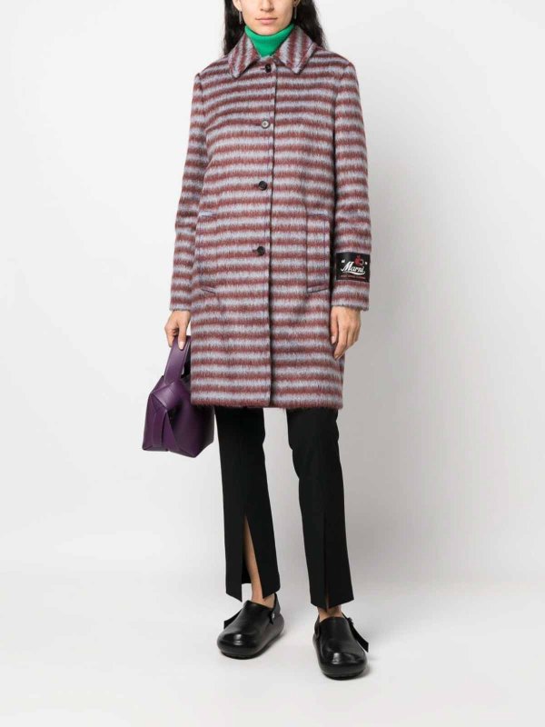 Marni: short coats online - brushed striped single-breasted coat
