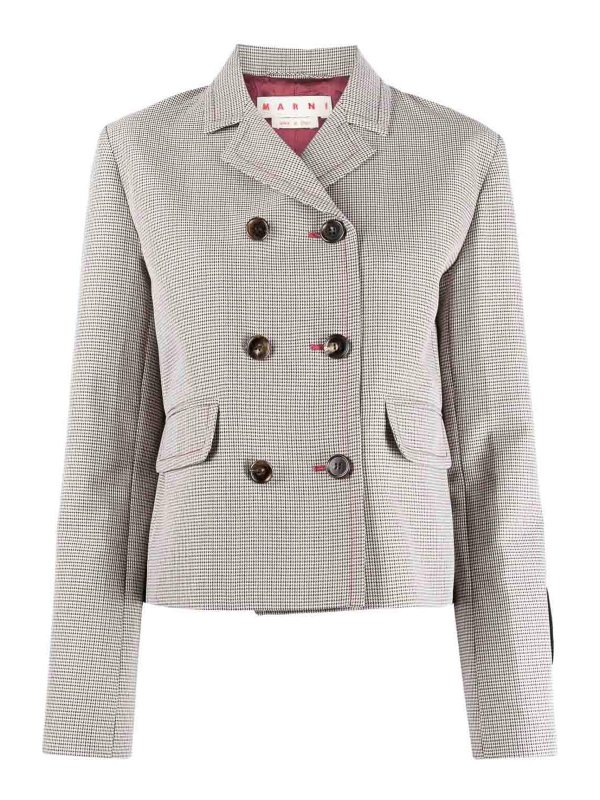 Marni: blazers - houndstooth-pattern double-breasted blazer