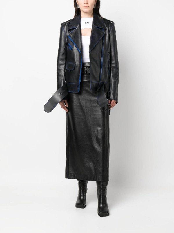 OFF-WHITE: casual jackets online - contrast-trim leather jacket