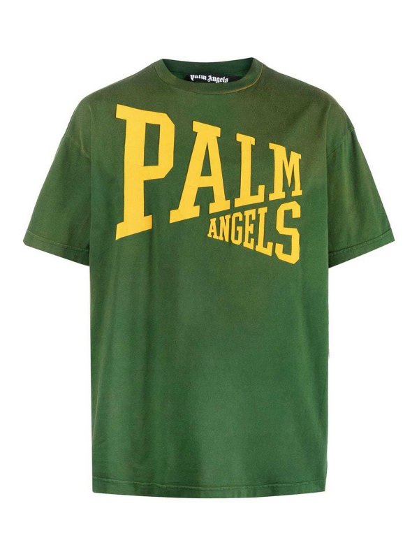 Palm Angels Men's College Logo T-Shirt, Green/Gold, Men's, Small, Shirts Tops Logo & Graphic T-shirts Tees