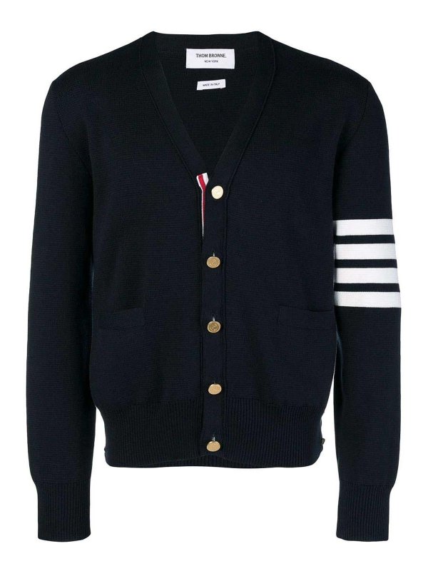 THOM BROWNE: cardigans - milano stitch v neck cardigan in cotton crepe