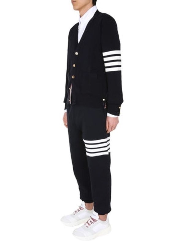 milano stitch v neck cardigan in cotton crepe shop online: THOM BROWNE