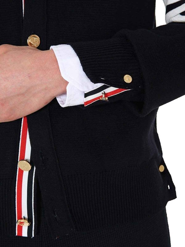 THOM BROWNE buy online milano stitch v neck cardigan in cotton crepe