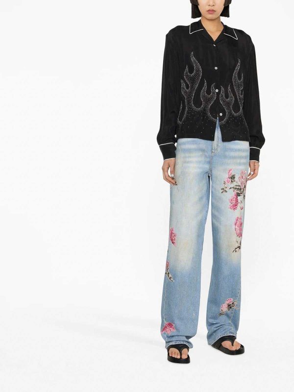 Palm Angels: shirts online - flame-embroidered shirt