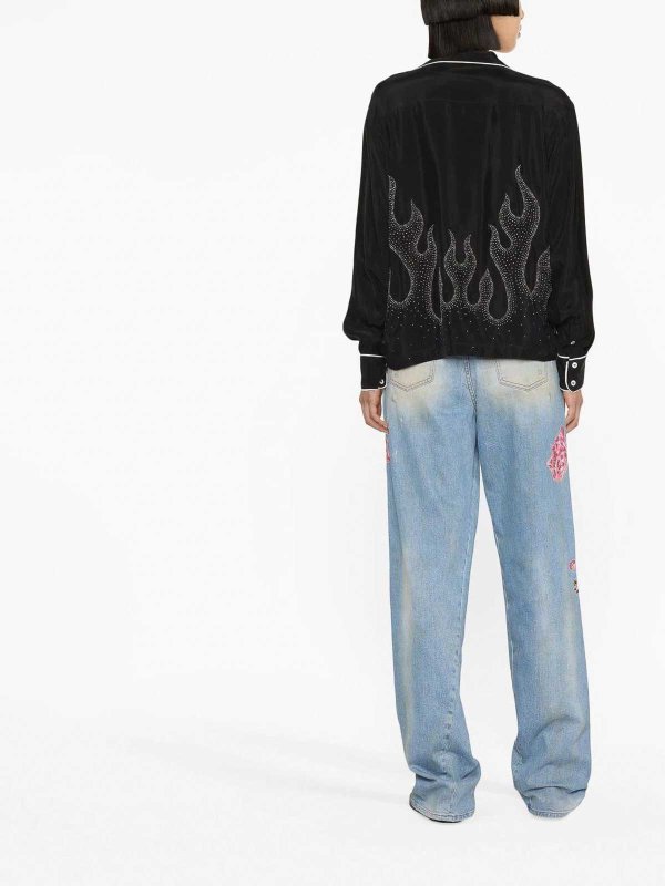 The Best Shops Palm Angels: shirts - flame-embroidered shirt