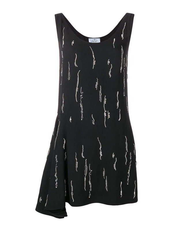 PRADA: knee length dresses - sabl satin dress black