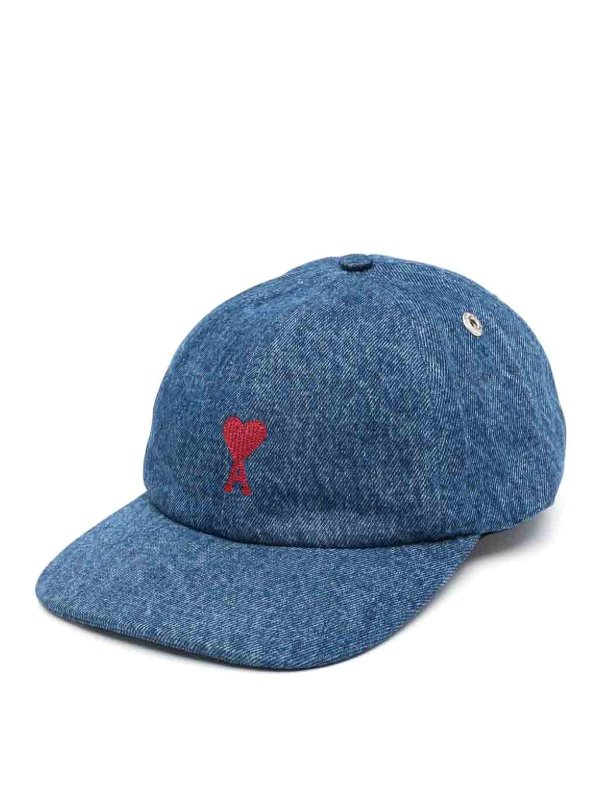 AMI PARIS: hats & caps - denim baseball cap