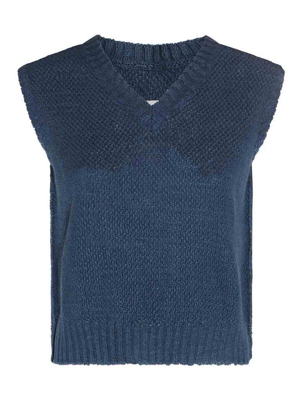 Maison Margiela: crew necks - Blue cashmere knitwear