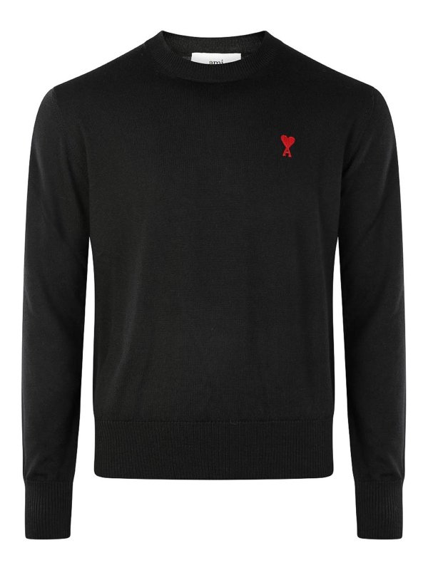 AMI PARIS: maglia collo rotondo - Maglia in lana nera