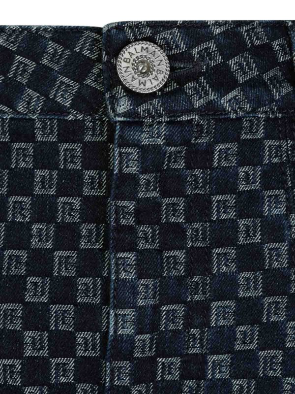 The Best Shops Balmain: gonne al ginocchio  e longuette - Minigonna con monogramma in cotone blu scuro