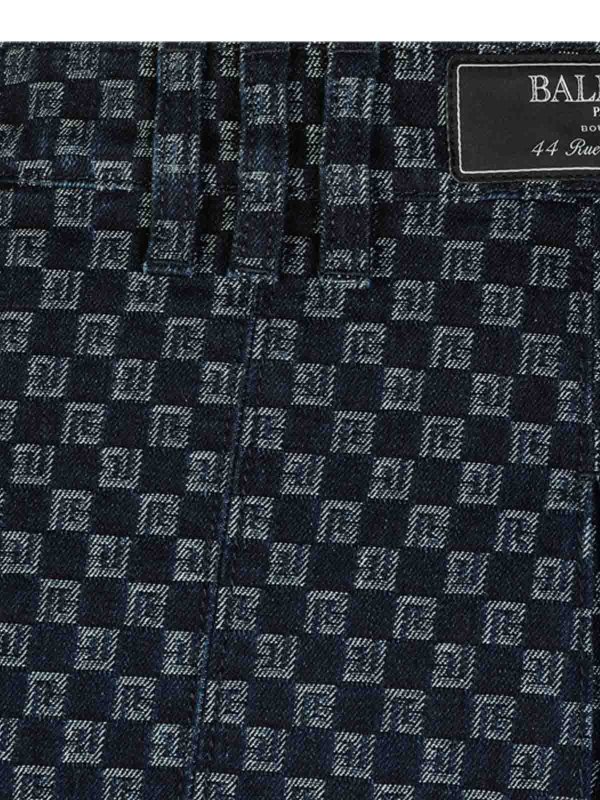 Minigonna con monogramma in cotone blu scuro shop online: Balmain