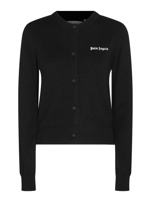 Palm Angels: cardigan - Cardigan bianco e nero in misto viscosa-lana