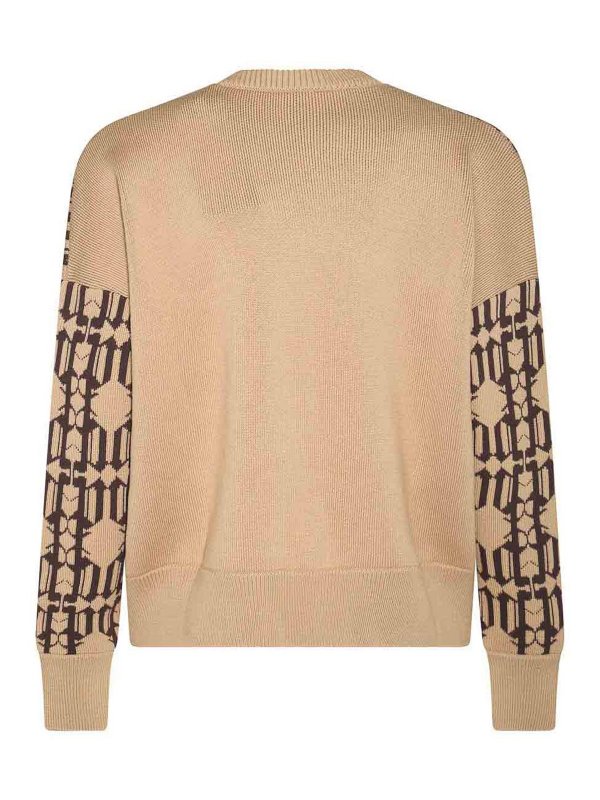 Palm Angels: crew necks online - Beige and brown wool blend jumper