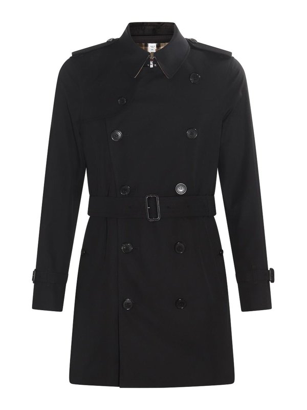 BURBERRY: short coats - Black cotton wimbledon trench coat