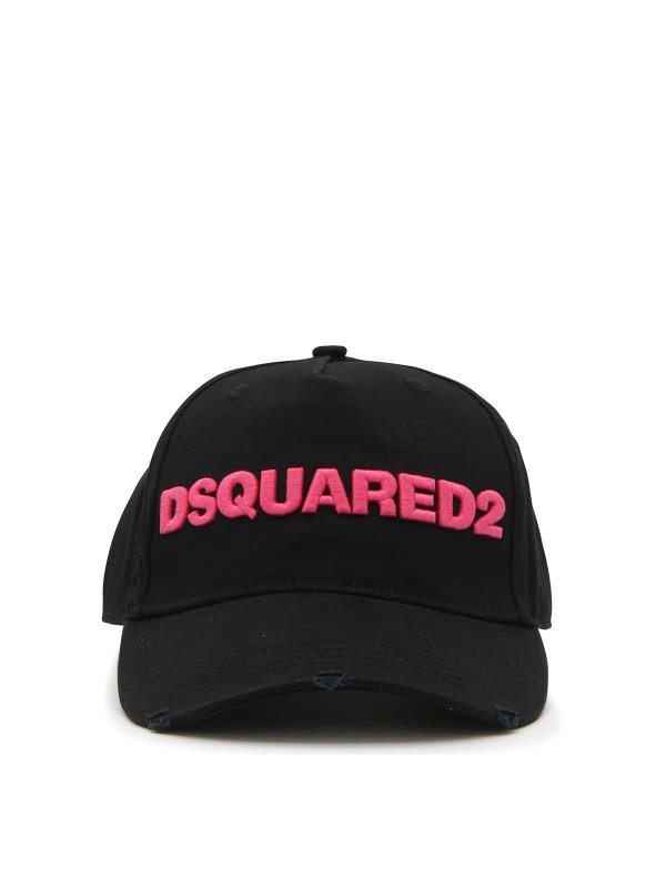 DSQUARED2: hats & caps - Black and pink cotton baseball cap