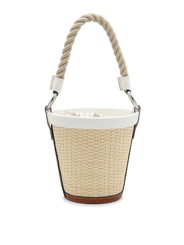 Maison Margiela: cross body bags - White woven raffia satchel bag