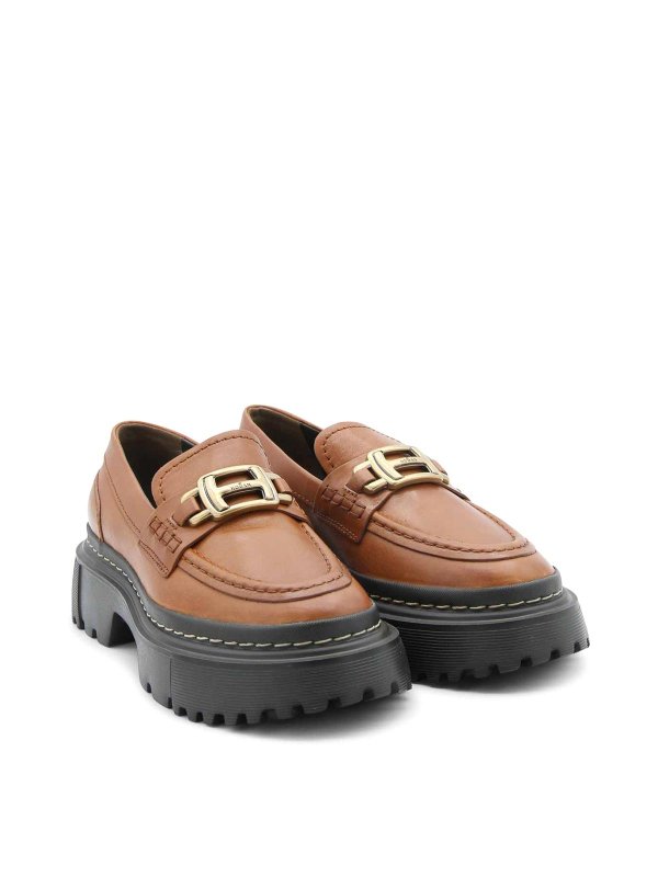 HOGAN: Loafers & Slippers online - Brown leather h619 loafers