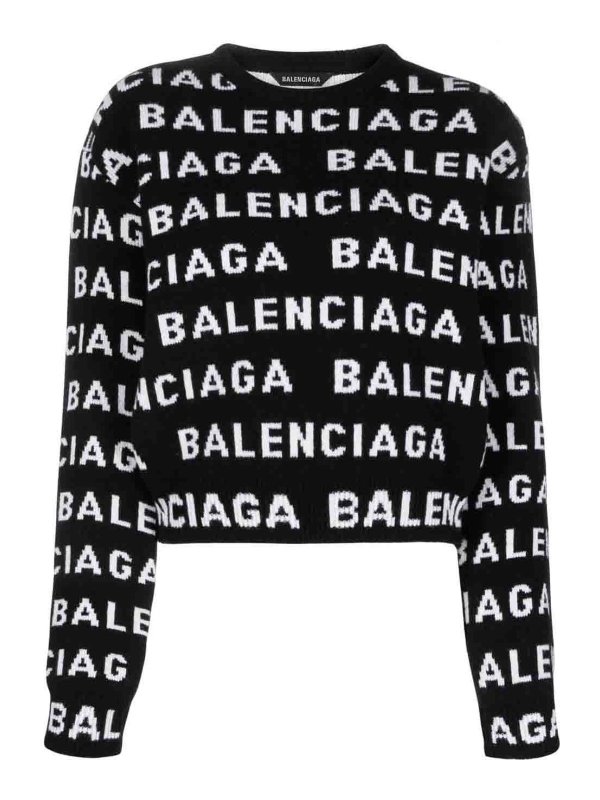 BALENCIAGA: crew necks - Allover logo wool jumper